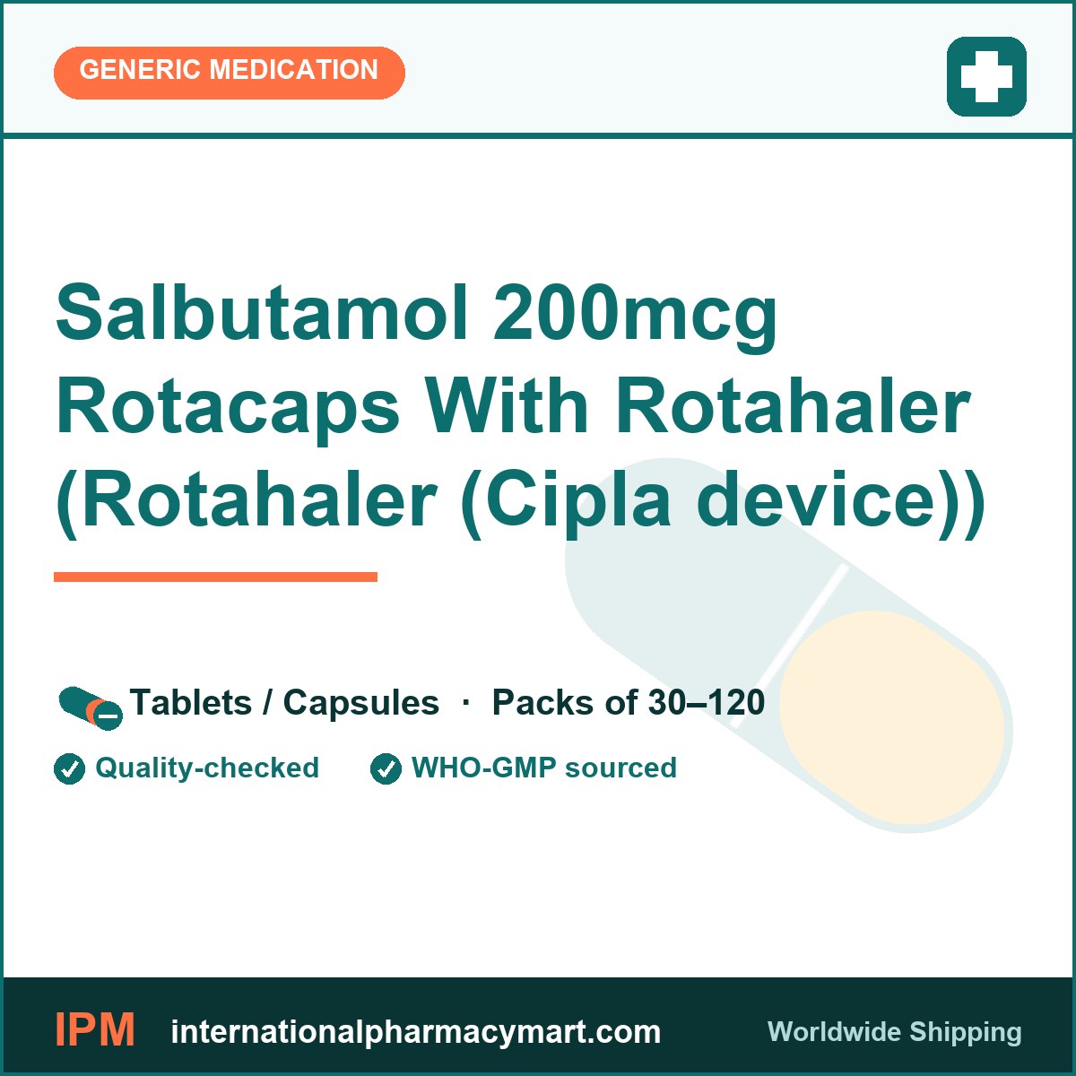 Salbutamol 200mcg Rotacaps With Rotahaler (Rotahaler (Cipla device)) | International Pharmacy Mart