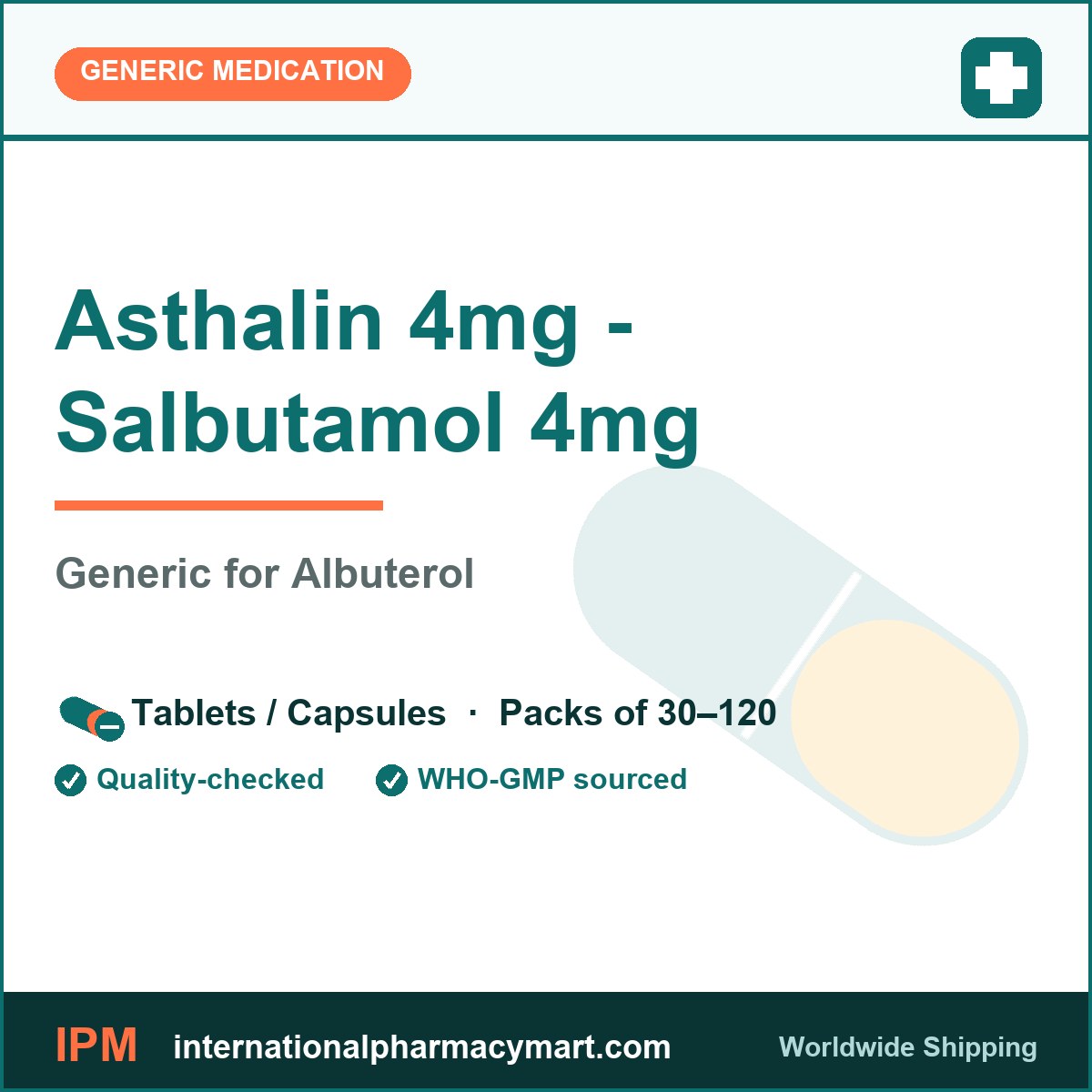 Asthalin 4mg - Salbutamol 4mg - generic Albuterol | International Pharmacy Mart