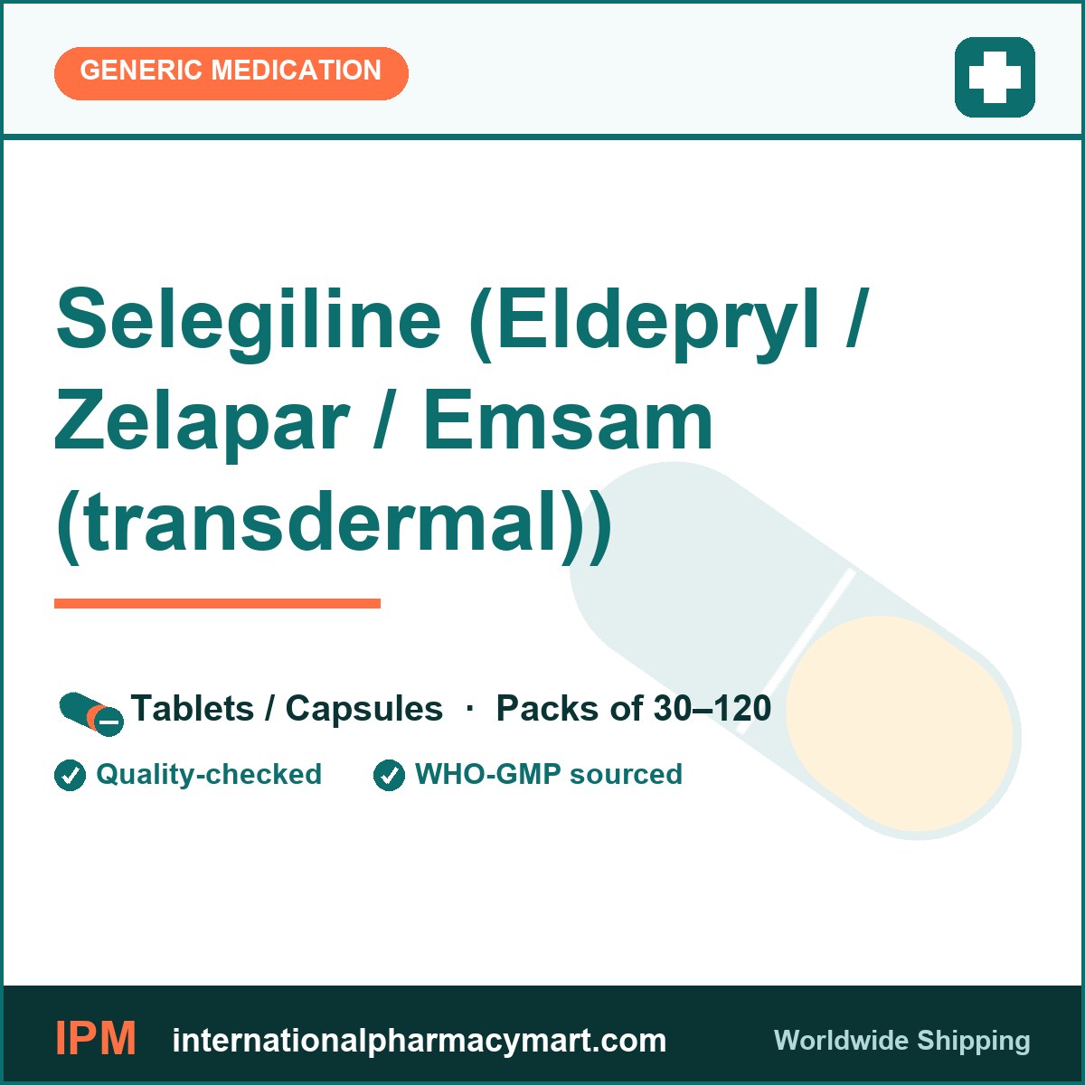 Selegiline (Eldepryl / Zelapar / Emsam (transdermal)) | International Pharmacy Mart