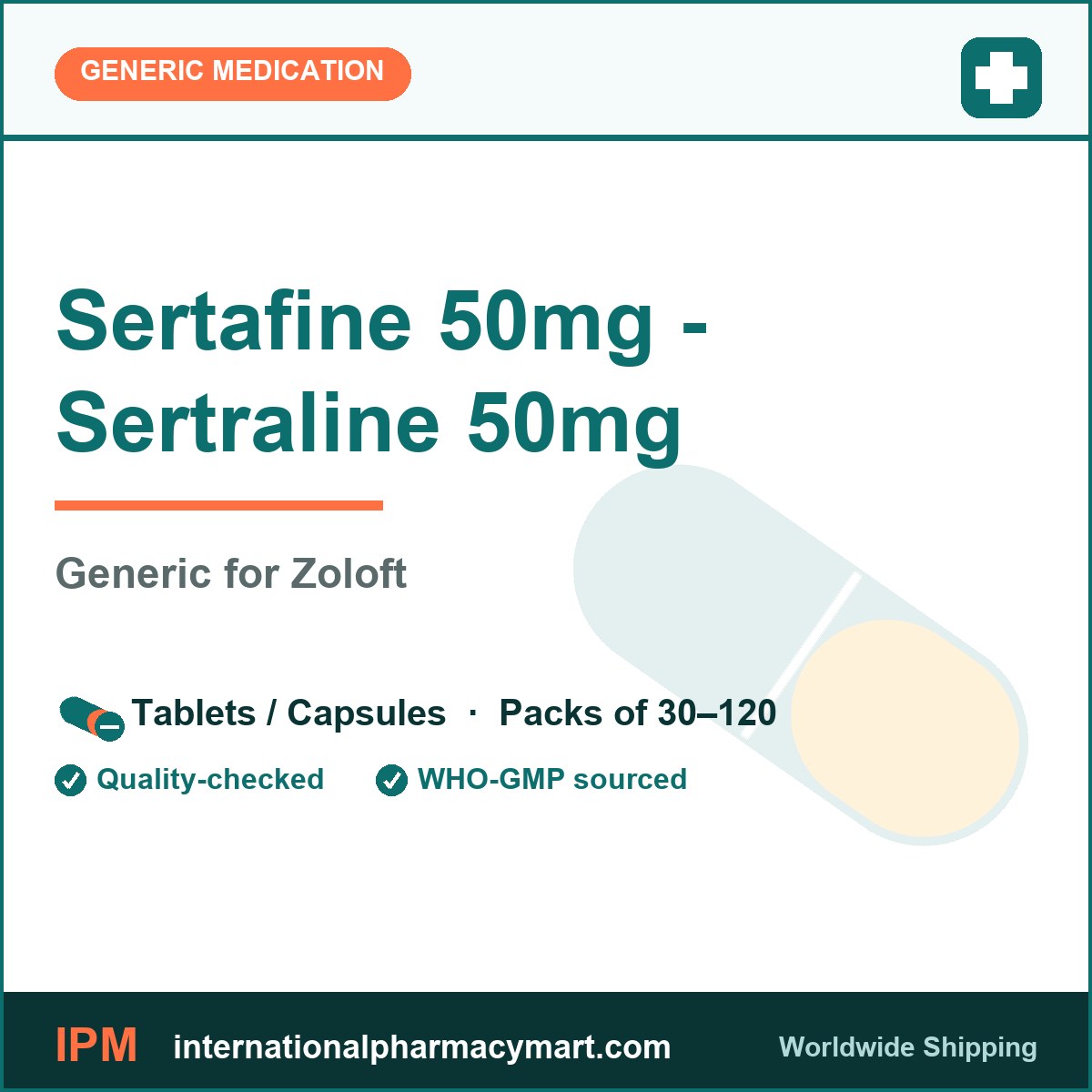 Sertafine 50mg - Sertraline 50mg - generic Zoloft | International Pharmacy Mart