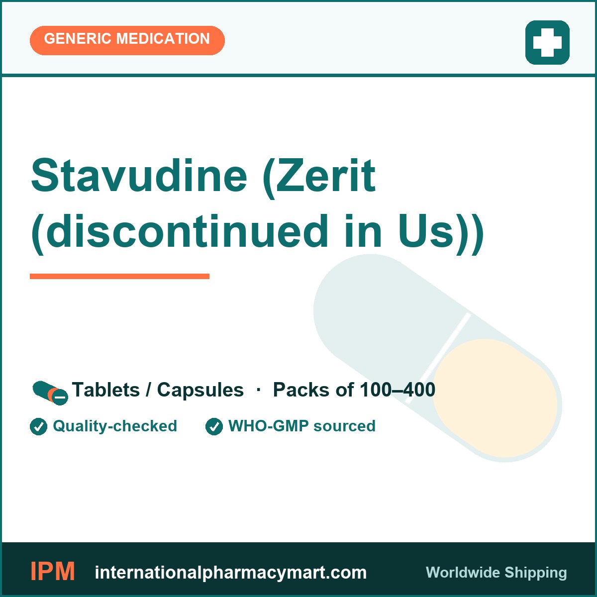 Stavudine (Zerit (discontinued in Us)) | International Pharmacy Mart