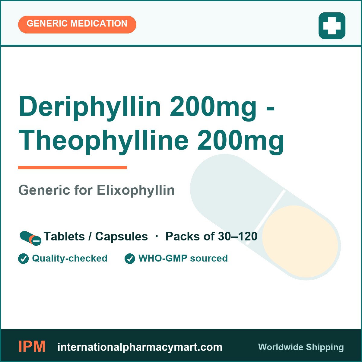 Deriphyllin 200mg - Theophylline 200mg - generic Elixophyllin | International Pharmacy Mart