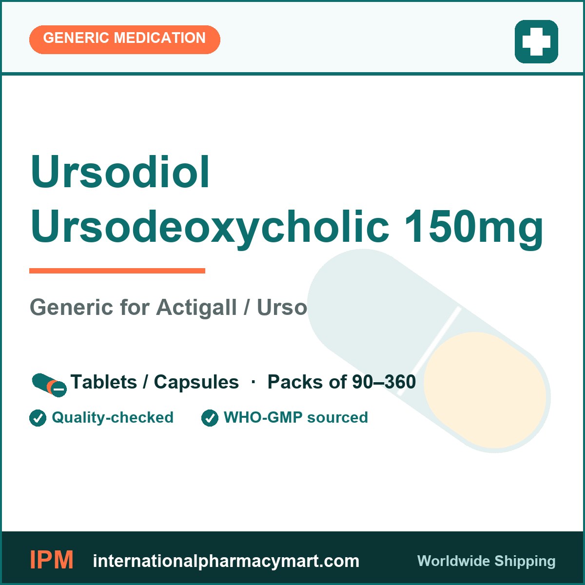 Ursodiol Ursodeoxycholic 150mg - generic Actigall / Urso | International Pharmacy Mart