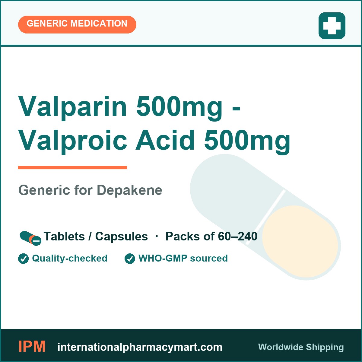 Valparin 500mg - Valproic Acid 500mg - generic Depakene | International Pharmacy Mart