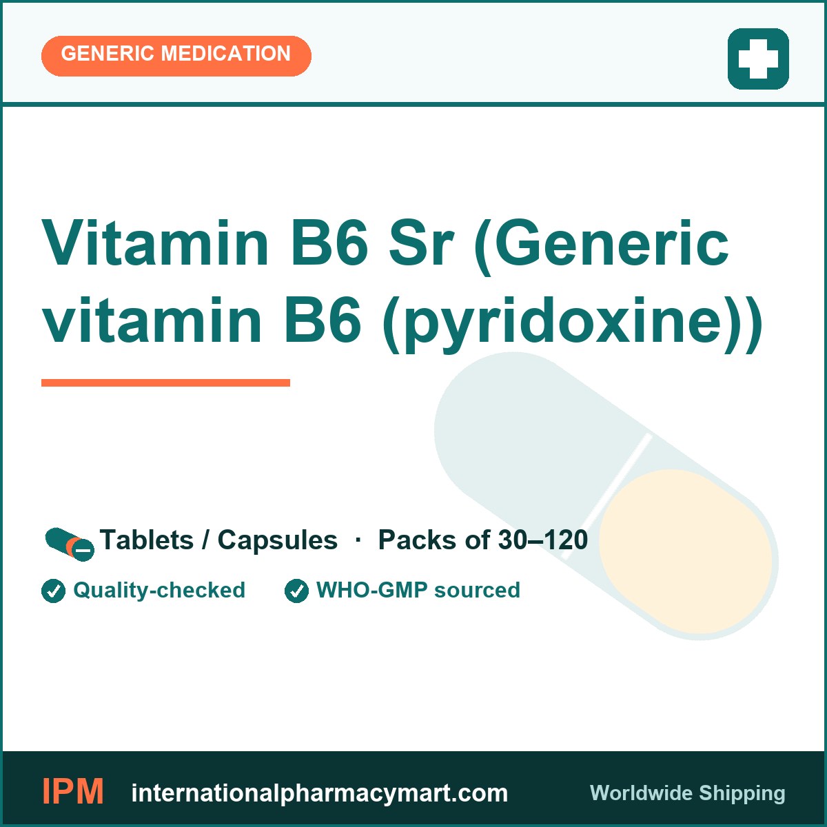 Vitamin B6 Sr (Generic vitamin B6 (pyridoxine)) | International Pharmacy Mart