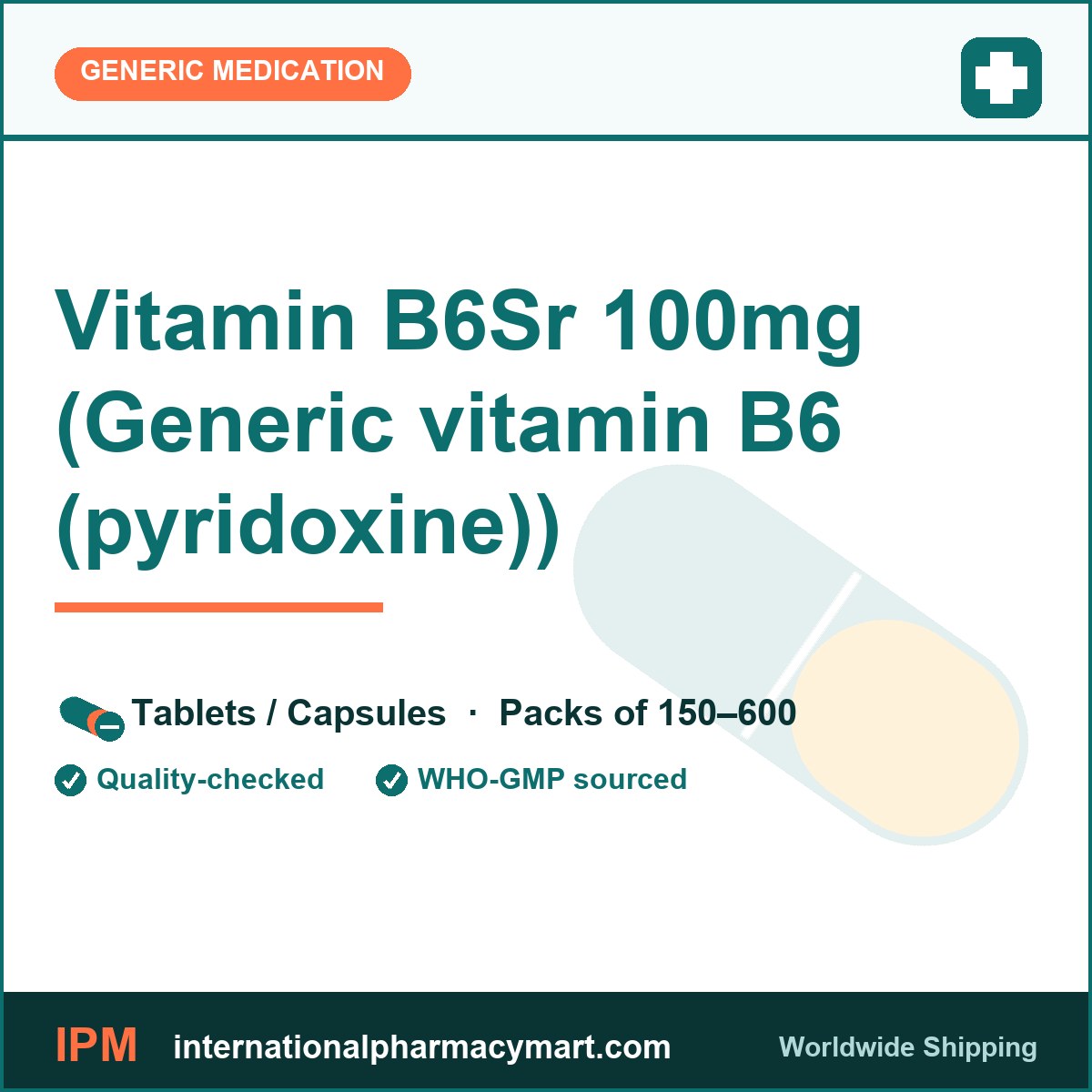 Vitamin B6Sr 100mg (Generic vitamin B6 (pyridoxine)) | International Pharmacy Mart