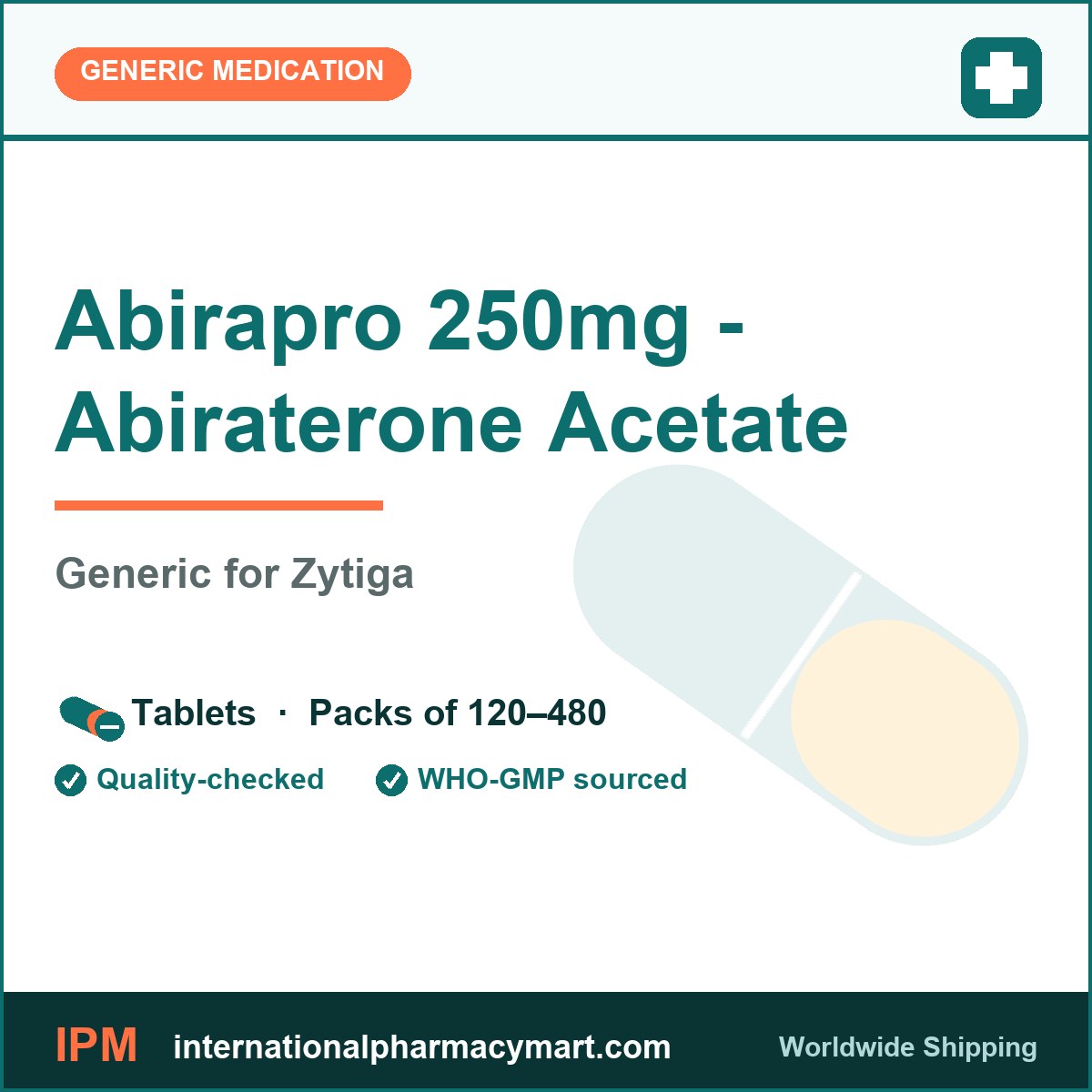 Abirapro 250mg abiraterone acetate tablets - generic Zytiga - International Pharmacy Mart
